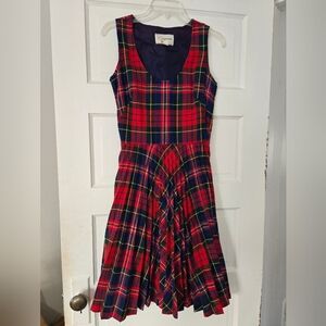 Vintage Wool Red Plaid Sleeveless Dress